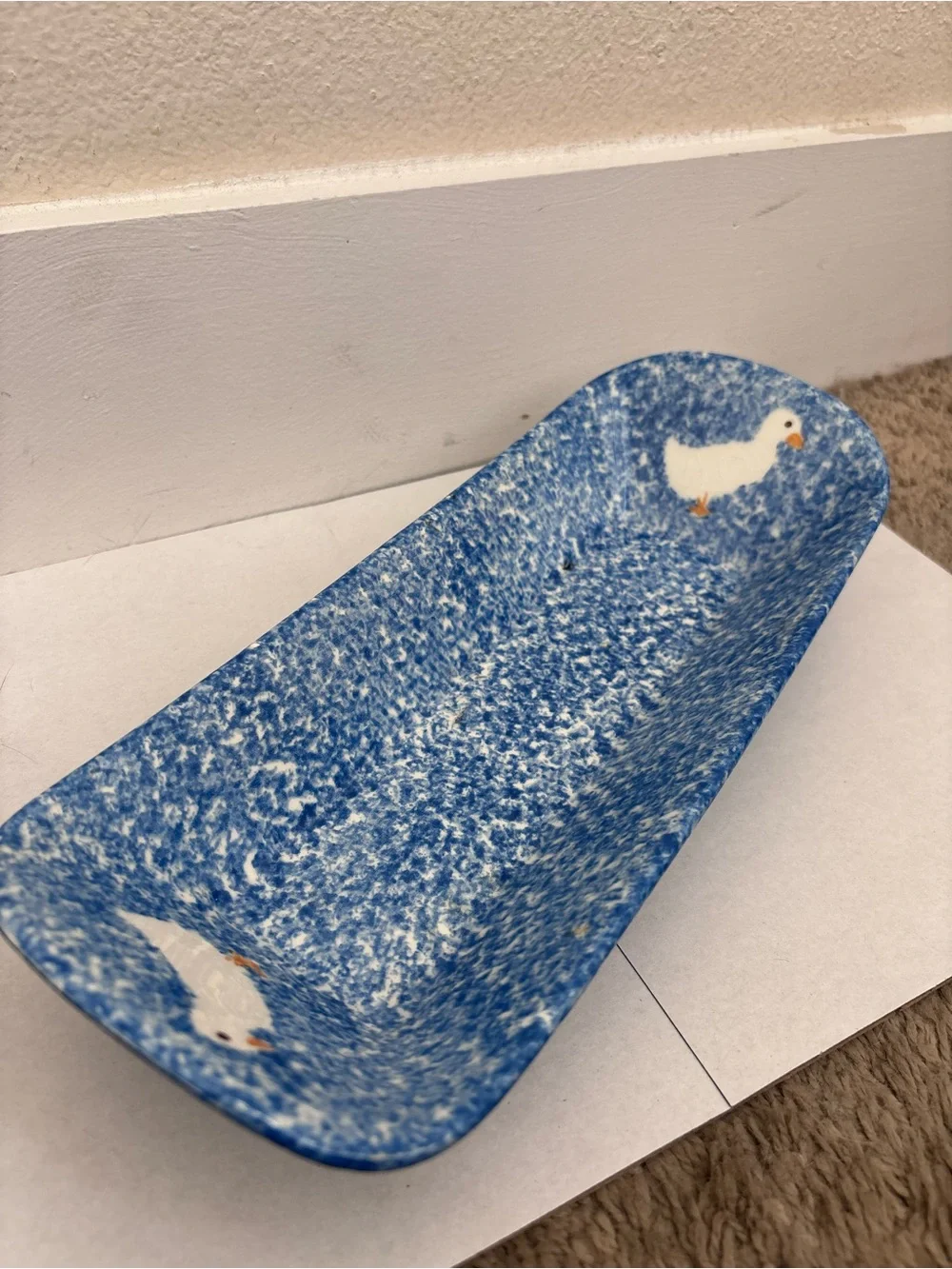 Vintage Goose Blue Speckled Ceramic cracker Tray
